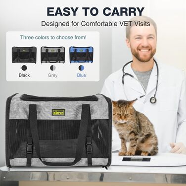 Транспортувальна сумка для тварин, схвалена TSA, сіра, 43.2 x 27.9 x 24.1 см, для котів та собак до 5.4 кг, з туалетом для котів