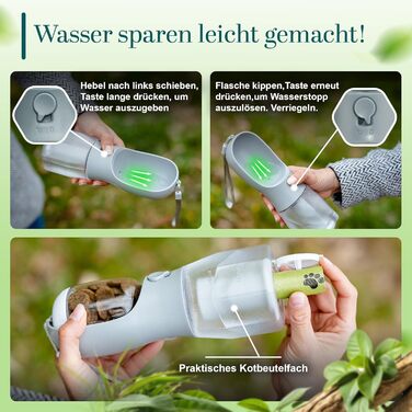 Поїлка-фляга для собак 300 мл - 3 в 1 | Фляга для води для собак, виготовлена з BPA-free матеріалу, з функцією автоматичного наповнення | Підходить для маленьких та середніх собак, сірого кольору