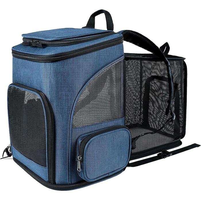 Рюкзак-переноска для котів RASTKY, складана переноска для тварин, міцна переноска для собак та малих тварин до 8 кг, ідеально підходить для візитів до ветеринара, прогулянок у парку, сірий (чорний) (блакитний)