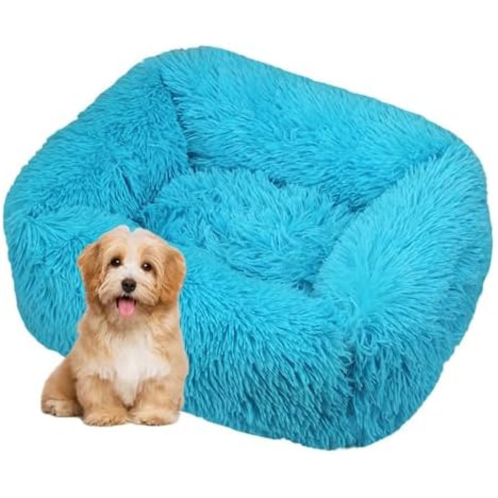 Крісло-лежанка для собак та котів прямокутної форми, м'яке, велике, плюшеве, для цуценят, кошенят, домашніх тварин (M, блакитний)