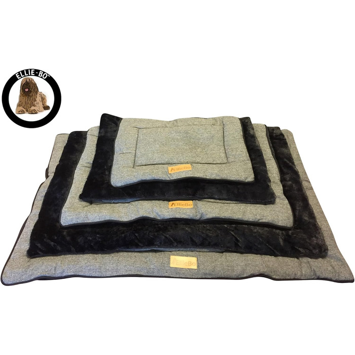 Ліжко для собак Ellie-Bo Wende, Tweed та чорне штучне хутро, для клітки розміру M, 76 см, розмір L71 x W48 x H3 см