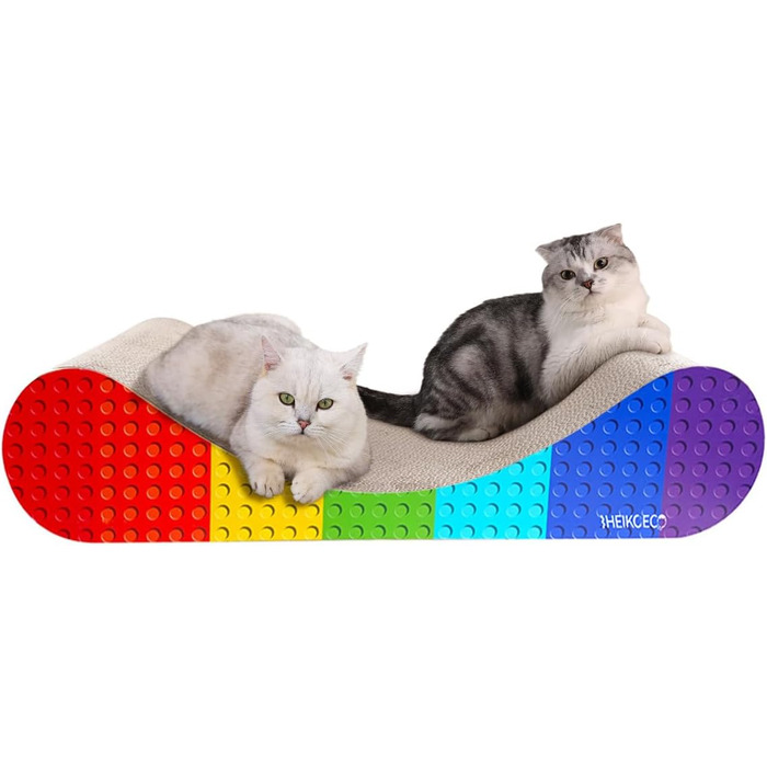 Котяче дряпальний аксесуар XXL - велика картонна панель для котів, 60x42x14 см, кольори веселки