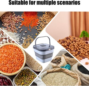Контейнер для корму для тварин, 10 кг, складаний, герметичний, сірий. Підходить для котячого та собачого корму, ласощів, гранул