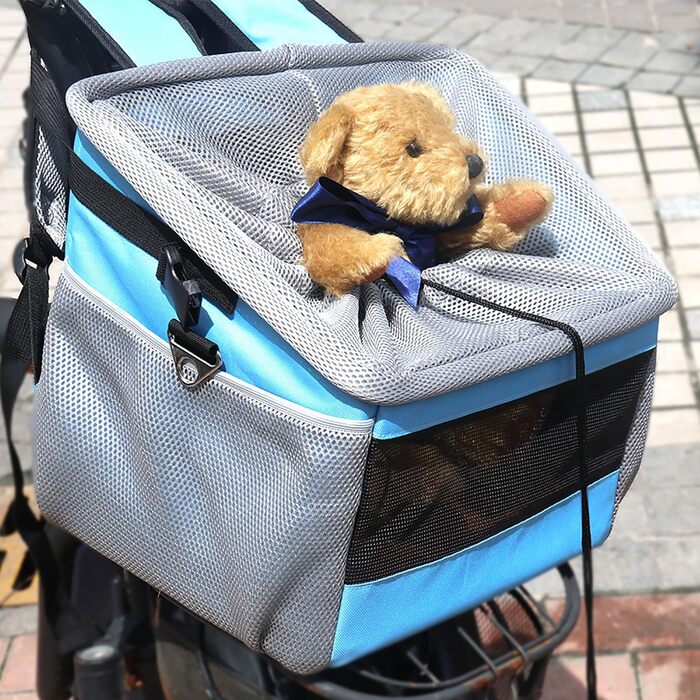 Корзина для собак на велосипед, блакитна, з 4 сітчастими вікнами, для цуценят та маленьких тварин до 7 кг, 29*27*37 см