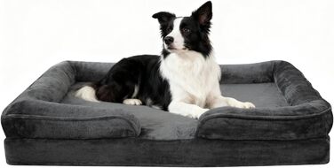 Ортопедичне ліжко для собак – миється, знімний фланелевий чохол, водонепроникний наповнювач, антиковзаюче дно, 71*58*17 см, темно-сірий
