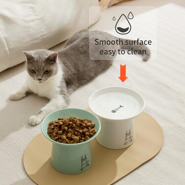 Керамічна миска для котів OMAYKEY з широким дном, 16,5 см, піднята миска для їжі та води, широка, плоска миска для котячого корму, захист від чутливості вусів, втоми, підтримка хребта, зелено-білий колір