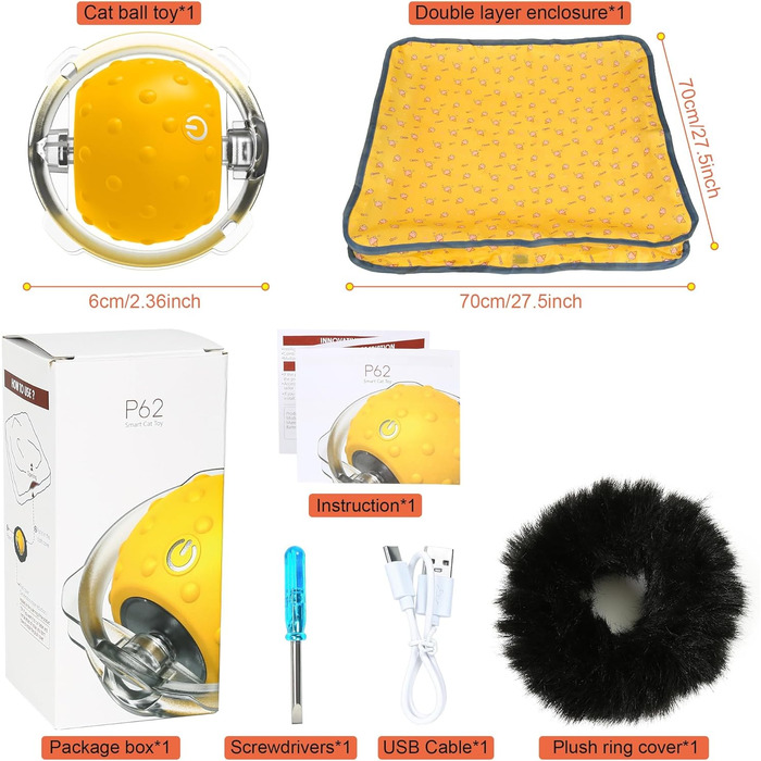 Інтерактивна іграшка для котів: тиха електрична іграшка для дорослих котів, активується рухом, з цвіріканням, ідеально на подарунок (жовта)