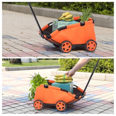 Міні-візок для домашніх тварин, складаний універсальний візок для покупок з висувним ручками, Doggie Wagon з вбудованим подушкою та страхувальним тросом, з кишенькою (Темно-зелений) (Оранжевий)