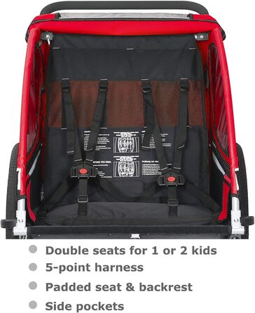 Дитячий причіп Tiggo 2 в 1: причіп-велосипед для прогулянок та катання (червоний)