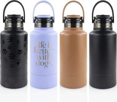 Водяна пляшка для собак Hogg Hydro Hound: портативна миска, ізотермічна, з нержавіючої сталі, чорний дизайн з відбитками лап