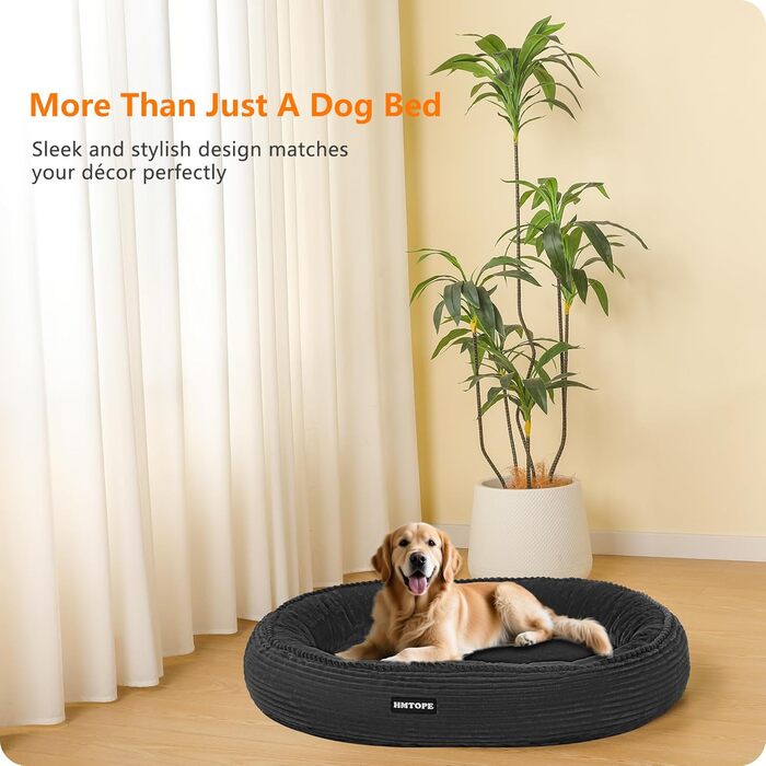 Кругле ліжко для собак великих порід, котяче ліжко, зручне, миється, кошик для собак, донат, ліжко для собак, знімний, антиковзкий килимок, Ø 100 см, темно-сірий, 100 x 100 x 20 см