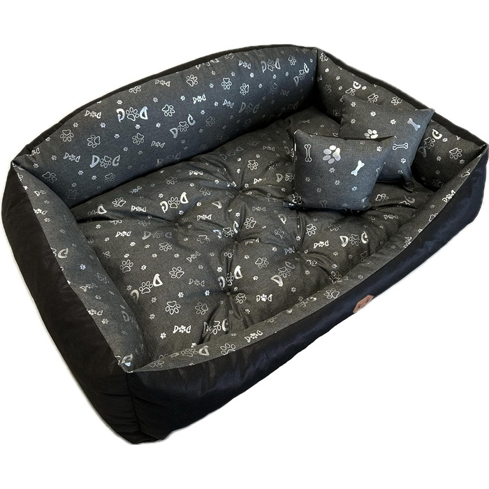 Ортопедичне ліжко для собак Dogs4Life: м'яке, миється, з можливістю персоналізації (S-XXL, сірий з срібними лапками)