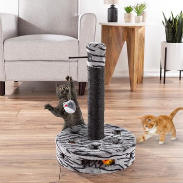 Когтеточка для котів PETMAKER з інтерактивною ігровою зоною, сизалевим канатом і підвісною іграшкою, для домашніх котів, чорна/сіра