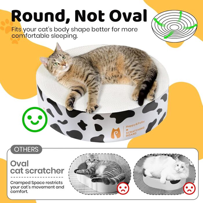 Кігтеточка Happy&Polly для котів: кругла, двостороння, з якісної картонної основи, 40x40x10 см