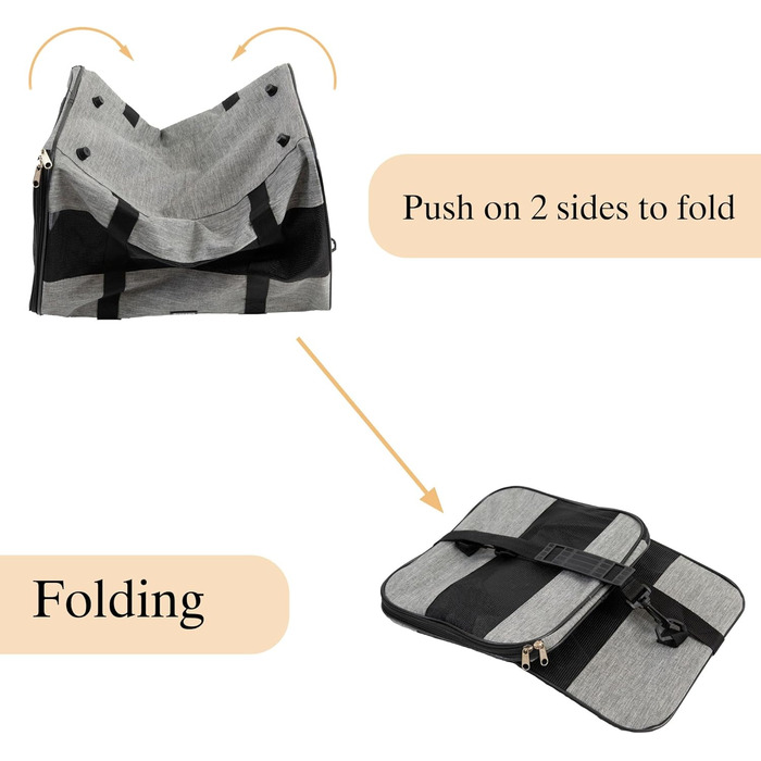 Транспортна сумка для котів та собак, дихаюча та складана, з регульованим плечовим ременем, знімний плюшевий матрац (Сірий, L)