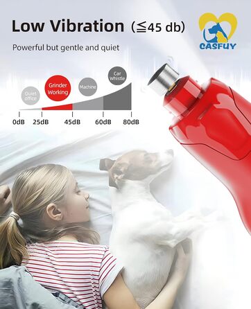 Електричний точило для кігтів собак Casfuy - 6 режимів, 45 дБ, з LED-підсвічуванням, для собак та котів великих, середніх та малих порід. Червоний