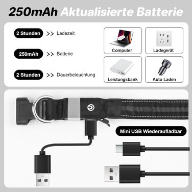 Світлодіодна нашийник для собак Feycig з USB зарядкою - водонепроникний, регульований, 3 режими, для малих, середніх та великих собак (Чорний, L(48-60см))