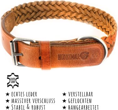 Обруч для собак Monkimau з натуральної шкіри, плетіння, регульований (55 - (30мм)), розмір M: 30мм x 55см