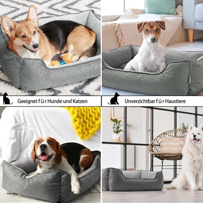 Ортопедичне собаче ліжко Lucky Sign з м'яким флаєсом, 90x65x21 см, сірий колір. Знімний чохол, для великих та маленьких собак