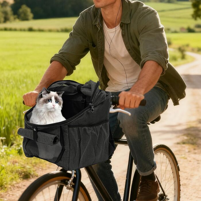 Рюкзак для котів та собак: зручний рюкзак-переноска для велосипеда (32x29x39 см) з сіткою та кишенями