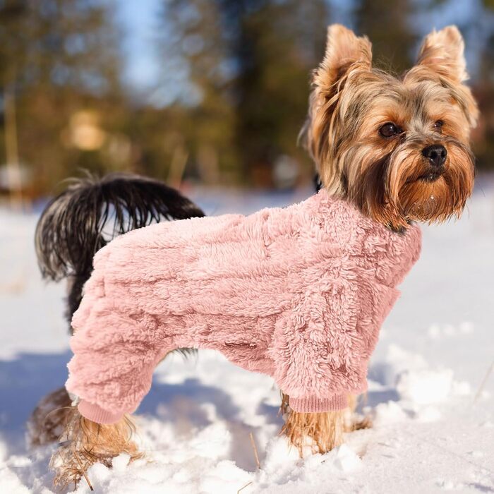 Теплий зимовий пуловер для собак, пухнастий одяг для цуценят, пуховий костюм, рогатка, теплий піжамний костюм для дівчаток та хлопчиків, рогатка, для чихуахуа, рожевий (X-Small)