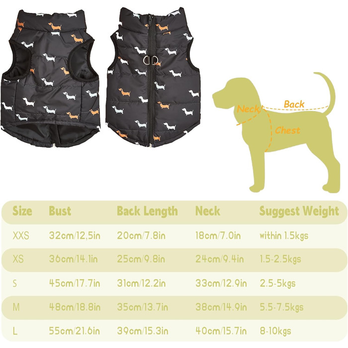 Тепла куртка для собак на зиму від Asmea: чорна, для чихуахуа, такси, S, M. Водонепроникна, з отвором для повідка.