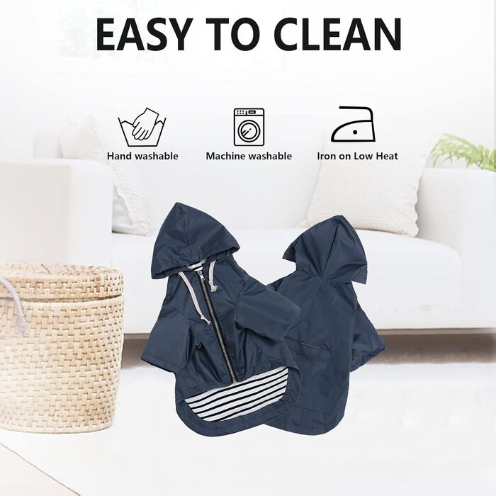 MOREZI Водонепроникний дощовик для собак з захистом лап та міцною капюшоном - Легкий, для малих/середніх порід - Застібка-блискавка, регульований шнурок, синій, S (Обхват грудей: 43-48 см), колір 'Глибокий синій'