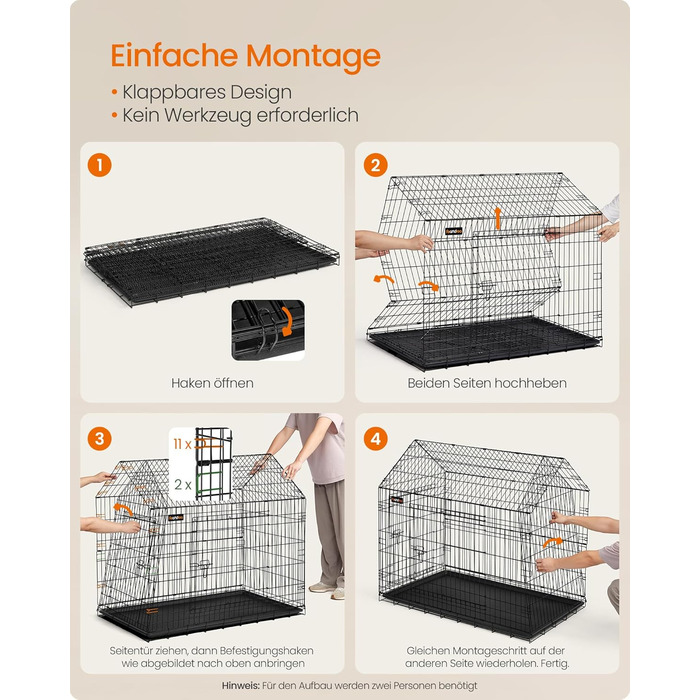 Клітка для собак Feandrea, 120 x 72,5 x 109 см, металева, XXL, для великих собак, з подвійною дверцятами, чорна, PPD015B01