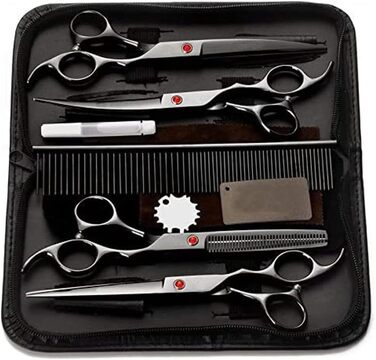 Професійна ножиця для грумінгу собак, вигнута та пряма, набір для догляду за шерстю, 7 дюймів
