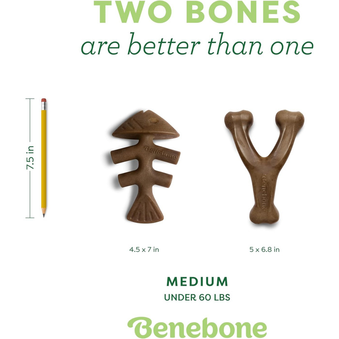 Набір 2 іграшок для собак Benebone Fishbone/Wishbone, незіщувані, зі справжнім смаком лосося та бекону, для середніх собак, США