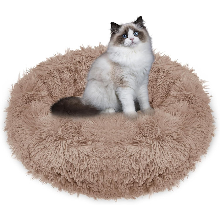 Кругле ліжко для собак Springos з антиковзною основою, м'яке та комфортне (40 см, світло-коричневе)