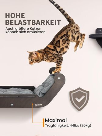 BSWAY настінний комплекс для котів з лежаком і 3 сходинками, дерев'яні котячі меблі для лазіння, ігор та відпочинку
