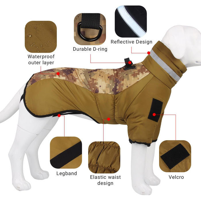Зимовий одяг для собак: теплий водонепроникний зимовий костюм-куртка для середніх та великих собак (5XL, зелений)