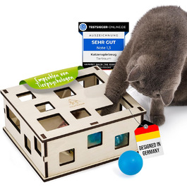 Tiertraum Інтерактивна іграшка для котів Fummelbox – розвиваюча коробка для самостійної гри та спільних ігор, підходить для ласощів і власних іграшок, натуральний матеріал