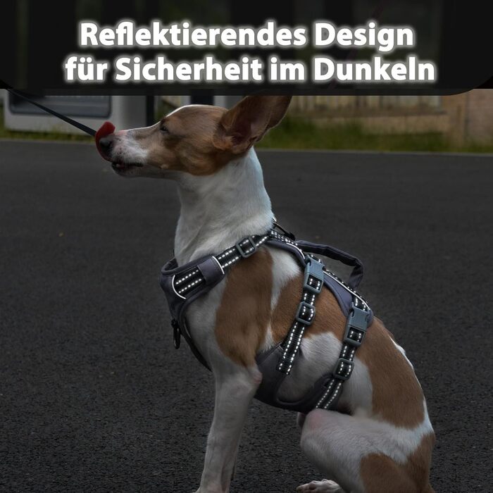 Шлейка Huntboo для собак - запобігання вириванню, шлейка від паніки, світловідбиваюча шлейка з ручкою, регульована шлейка для собак маленьких, середніх та великих порід (Чорний, S)