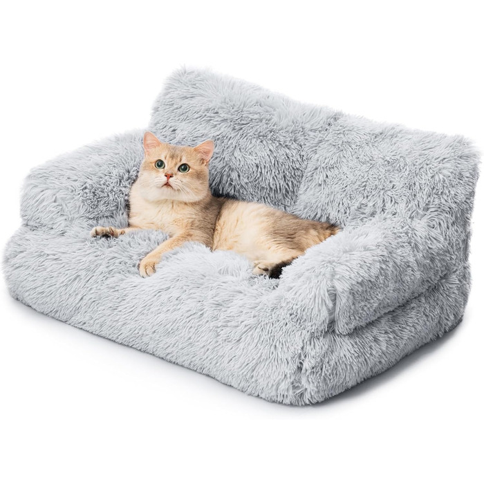 MEWOOFUN стильне ліжко для котів та собак, плюшевий диван 76x45 см, знімний і придатний для прання, сірий