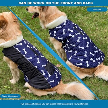 PETCUTE Водонепроникний зимовий теплий одяг для собак з відбиваючими елементами та отвором для страхувального ременя (XS, Синій)