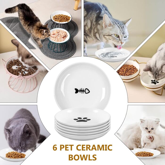 Набір мисок для котів з кераміки (6 шт.) - миски для корму та води, керамічні миски для котів
