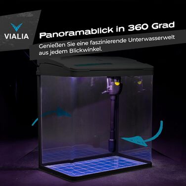 Акваріум VIALIA 30 л з LED-підсвіткою, фільтром і помпою, білий, скляний для риб і водних рослин, 38x24x43 см