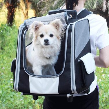 Транспортна сумка на колесах для собак та котів, сумка-тролей для домашніх тварин з вікном, 35x29x37 см (чорний)