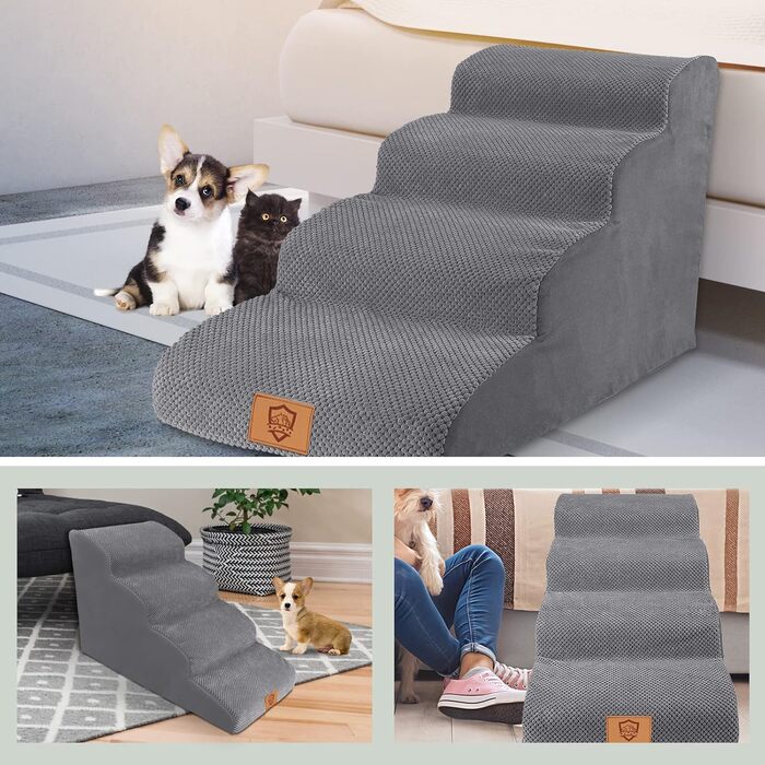 Сходинки для собак та котів 4 сходинки, 50 см, сірі. Зручні та миючі сходинки для тварин з антиковзким покриттям. Підійдуть для софи та ліжка.