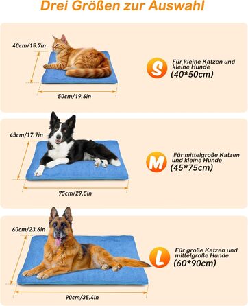 Грілка для домашніх тварин з регулятором, для котів та собак, 6 температурних режимів, таймер на 24 години, LED-дисплей, безпечна грілка з міцним кабелем (60x90 см, блакитна)