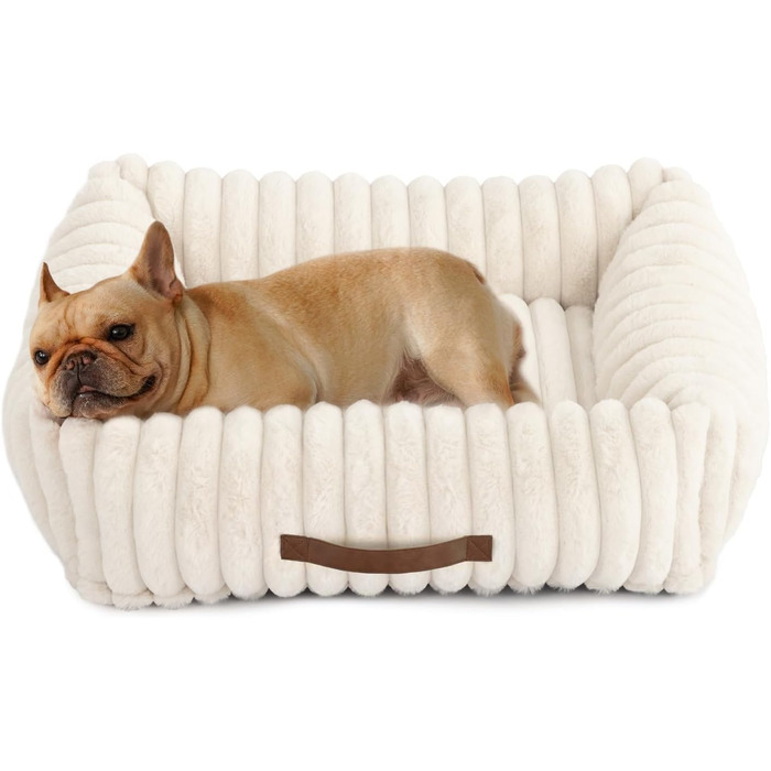 Ортопедичний лежак для собак та котів, лежанка для маленьких собак, з підголовником, знімний килимок, зручний лежак для тварин (Бежевий, 64x53x18 см) M