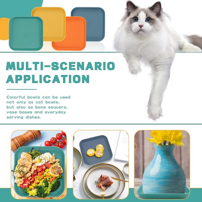 Набір мисок для котів GMMG, 6 шт. з кераміки, плоскі, квадратні