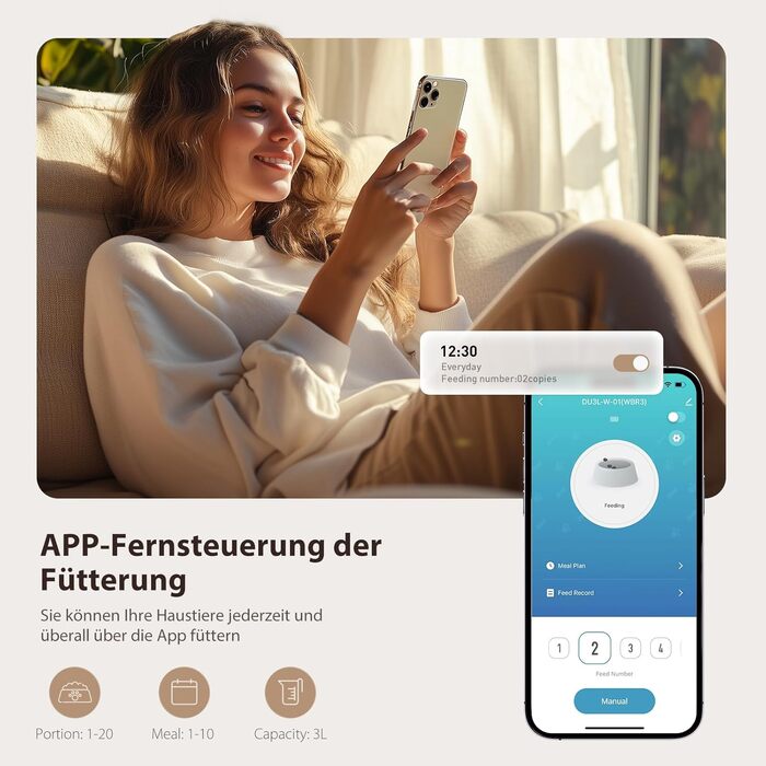 Автомат годівлі для котів та собак IMIPAW з Wi-Fi, 3L, чорний | Програмований диспенсер корму з APP-керуванням, 5G/2.4G, 1-10 прийомів на день