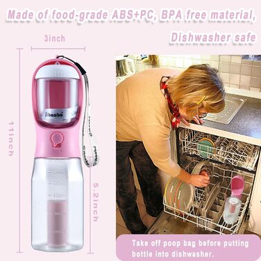 Водяна пляшка для собак Cibaabo з контейнером для корму та тримачем для відходів, 590 мл, портативний диспенсер для домашніх тварин, з витокозахисним замком, фільтром з активованого вугілля для пиття, годування, подорожей, прогулянок та походів