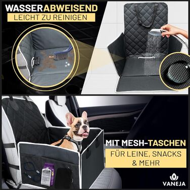Автокрісло для собак VANEJA: безпечне та зручне автокрісло для маленьких собак, чорного кольору, з водонепроникним кошиком та фіксаторами, TÜV-сертифіковане