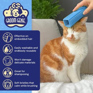Щітка для вичісування шерсті Groom Genie Magic, для собак і котів, видалення шерсті з меблів, дивану, килимів та одягу, блакитна