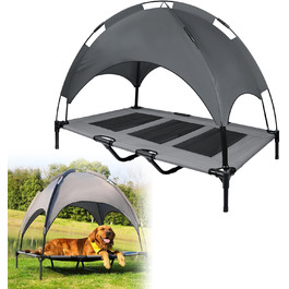 Підвищене ліжко для собак UISEBER 92x76x92 см, Outdoor, з дахом, до 50 кг, вологостійке, сіре+чорне (XL)