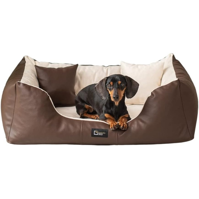 Ортопедичне ліжко для собак Eden, велике, середнє, маленьке - подушка для собак, килимок для собак з еко-шкіри + тканина Alcantara - зняття болю, стійке до зношування, міцне (L, коричнево-кремовий) L коричнево-кремовий